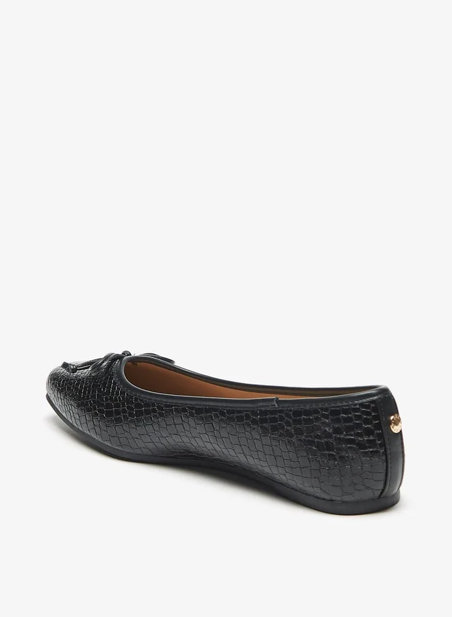 فلورا بيلا من شو إكسبرس Textured Round Toe Ballerina Shoes with Bow Detail