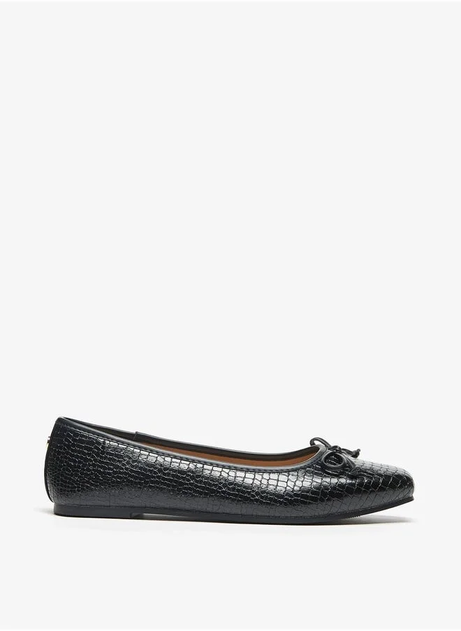 فلورا بيلا من شو إكسبرس Textured Round Toe Ballerina Shoes with Bow Detail