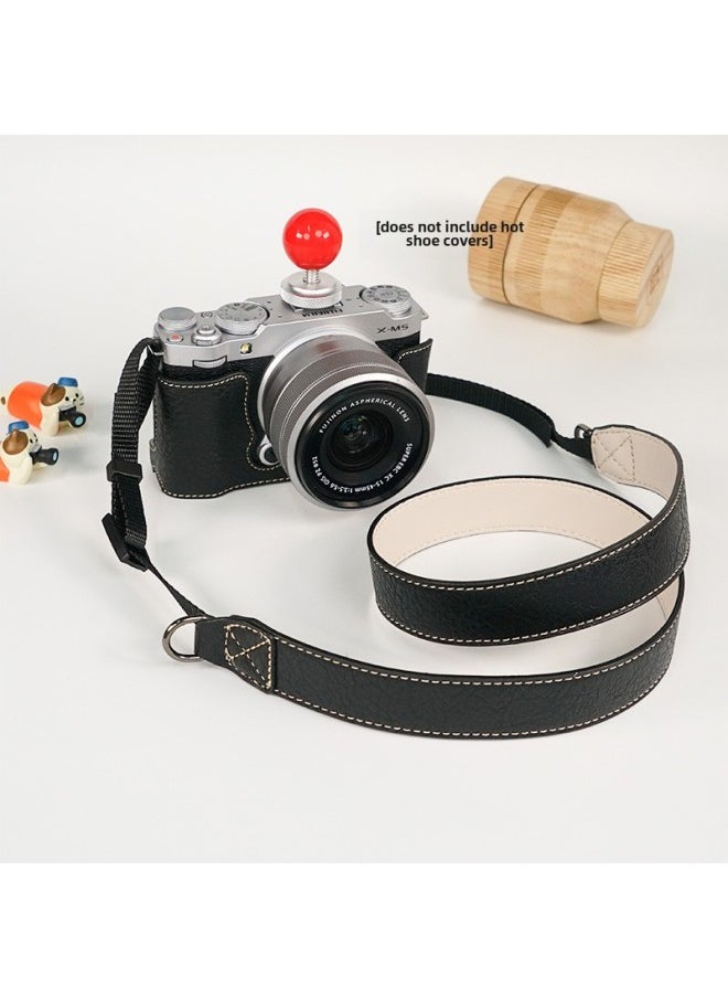 Generic - Suitable For Fuji XS20 Protective Case XT30 Second Generation Camera Bag XT5 Base XM5 Leather Case XT20/XS10 Case-Color:D: Xm5 Litchi Pattern Base [black + Shoulder Strap] (excluding Hot Shoe Cover) - Image 1