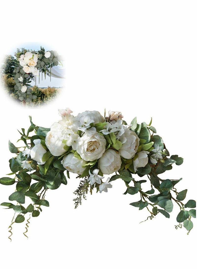 Excefore Wedding Arch Flowers, 30 Inch Rustic Artificial Floral Swag for Lintel, Green Leaves Rose Peony Sunflowers Reception Backdrop Sweetheart Table Decoration - Image 1