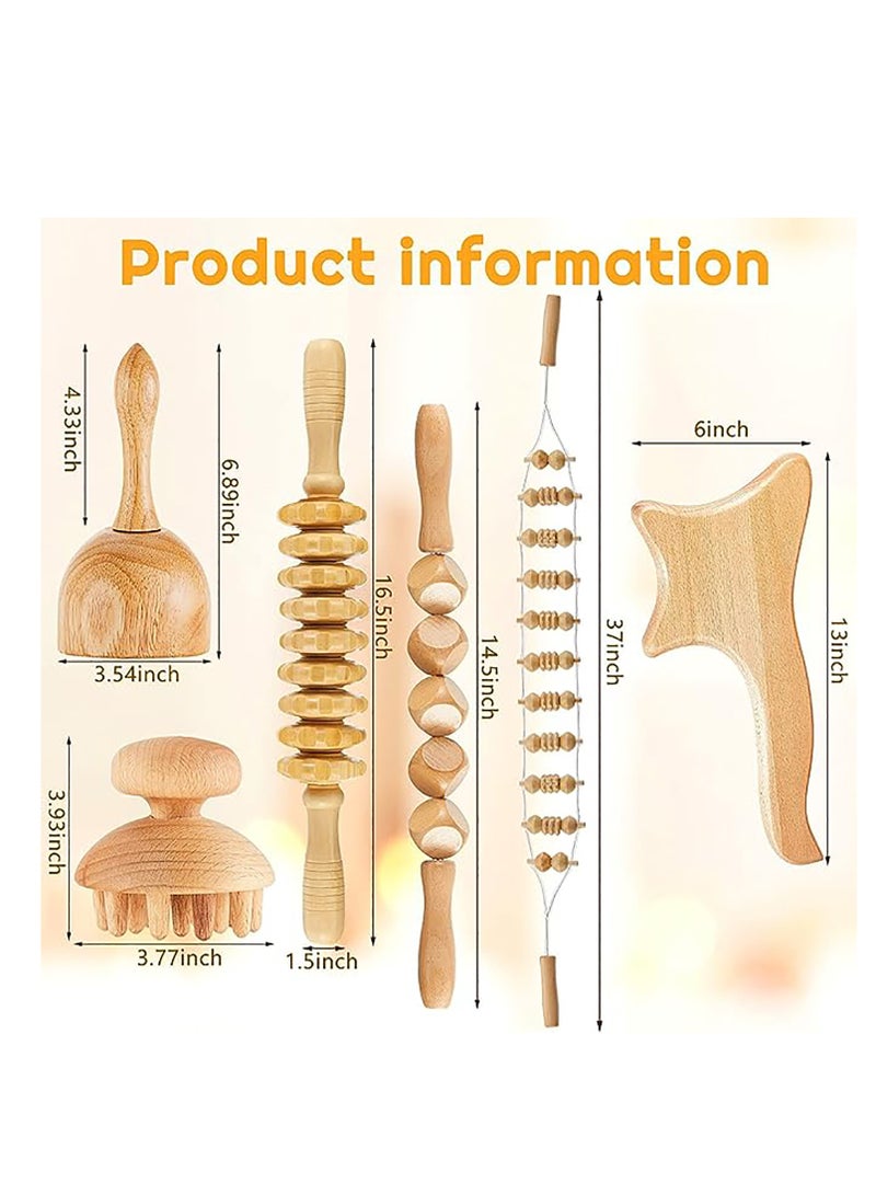 Arabest 6 Pieces Wood Therapy Kit Massage Tools Maderoterapia Kit Wood Massager Roller Wood Gua Sha Roller Manual Wooden Fascia Massage for Release Cellulite Muscle Blasting Pain Relief Body Sculpting Tools - Image 2