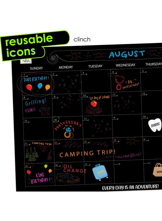 هابينيست لوحة مخططات الأعمال القابلة للمسح الجاف المغناطيسية وتقويم شهري للأطفال والمراهقين والعائلة - عبوتان للثلاجة، 5 أقلام تحديد مع ممحاة علوية، 36 ملصقًا قابلًا لإعادة الاستخدام - Image 4