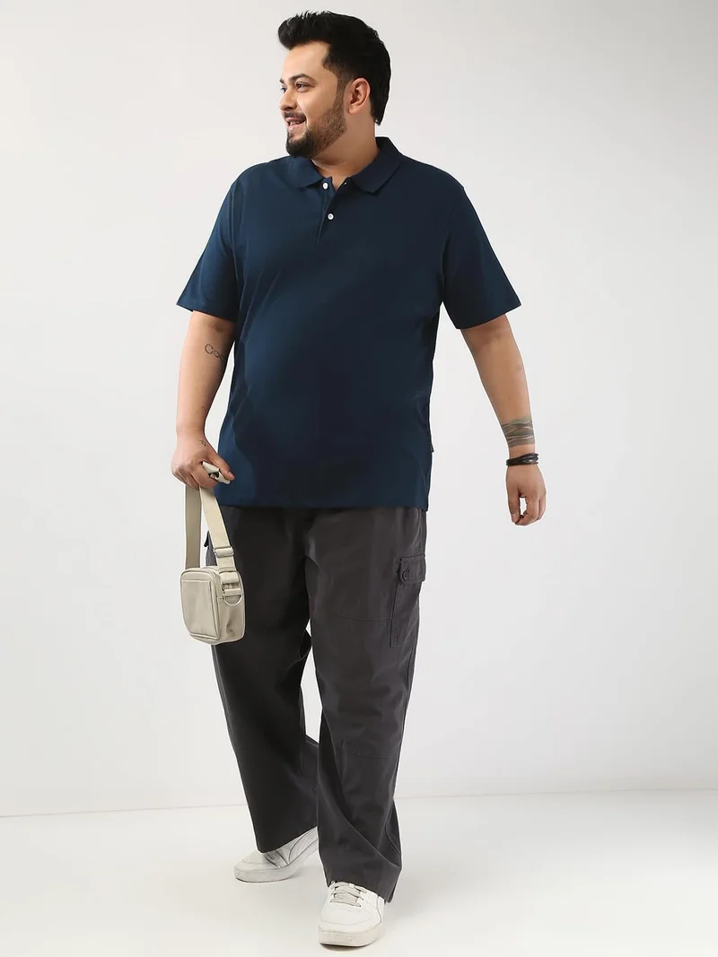 Urbano Fashion  Urbano Plus Men's Navy Solid Regular Fit Half Sleeve Cotton Polo T-Shirt  | Best Price UAE
