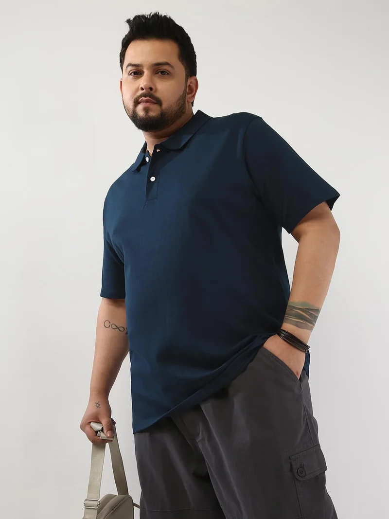 Urbano Plus Men's Navy Solid Regular Fit Half Sleeve Cotton Polo T-Shirt