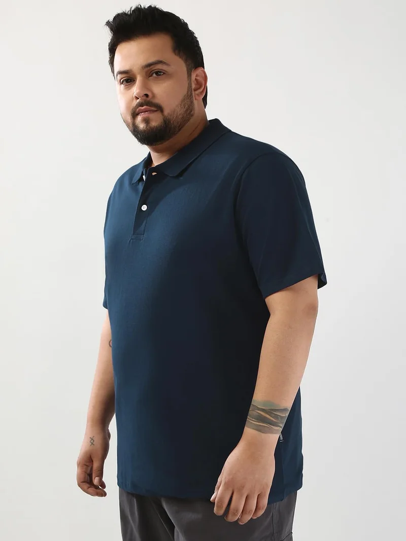 Urbano Fashion  Urbano Plus Men's Navy Solid Regular Fit Half Sleeve Cotton Polo T-Shirt  | Best Price UAE
