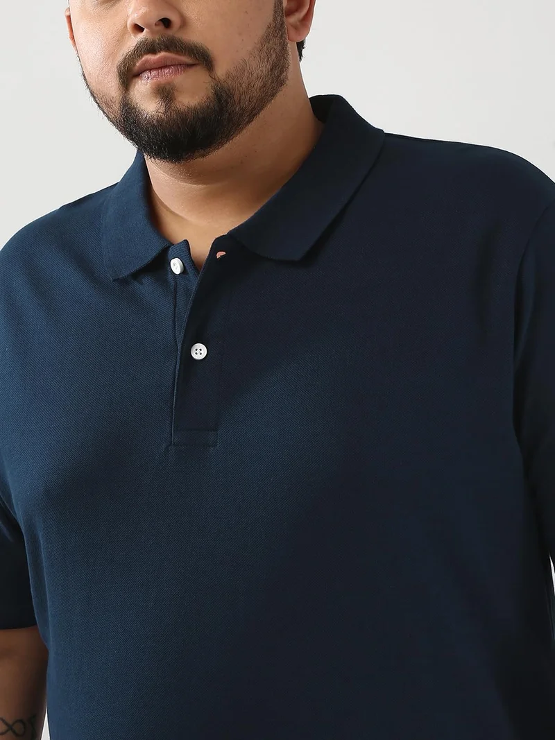 Urbano Fashion  Urbano Plus Men's Navy Solid Regular Fit Half Sleeve Cotton Polo T-Shirt  | Best Price UAE