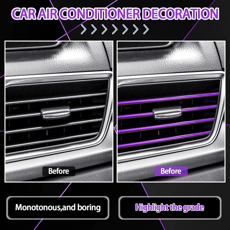 Riakrum 30 Pcs Car Accessories Set Purple and Black PU Leather Steering Wheel Cover Auto Interior Accessories Gift Car Vent Trim Strips Air Conditioner Insert Strips with Installation Tool - Image 5