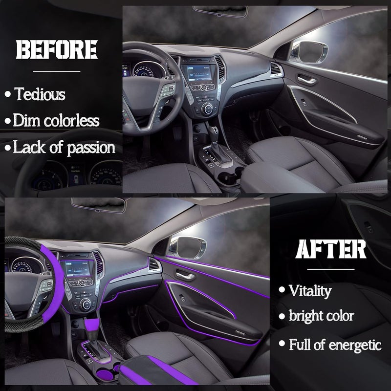 Riakrum 30 Pcs Car Accessories Set Purple and Black PU Leather Steering Wheel Cover Auto Interior Accessories Gift Car Vent Trim Strips Air Conditioner Insert Strips with Installation Tool - Image 3