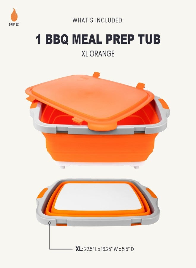 Drip EZ Collapsible BBQ Prep Tub - For Meal Prep Marinating Food Storage - Includes Cutting Board & Locking Lid - (1) XL - Orange - Image 2