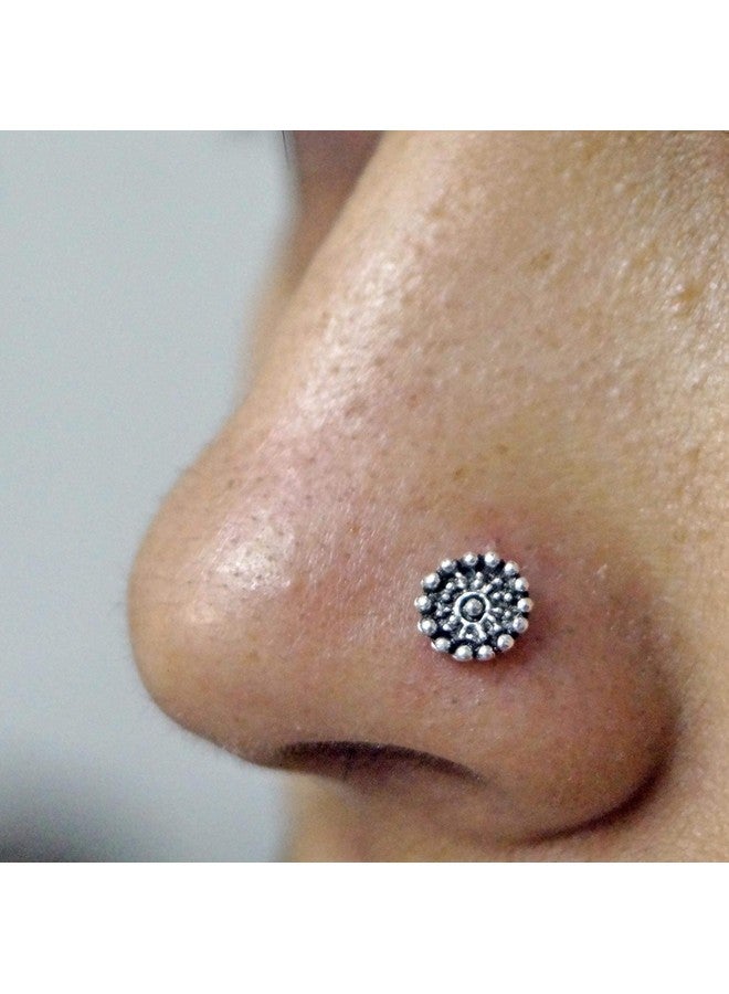NEMICHAND JEWELS 925 sterling Silver Trendy Antique oxidised nose pin for womens (NJ 02 22) - Image 2