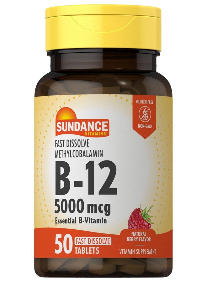Sundance Vitamin B12 Fast Dissolve Tablets | 5000 mcg | 50 Count | as Methylcobalamin | Natural Berry Flavor | Vegetarian, Non-GMO, and Gluten Free Supplement - Image 1