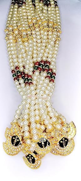 SHOPOBUDDY Swagat Moti Mala with Srinath ji Pendant for Wedding | Milni Mala for Barati Swagat | Welcome Mala for Barat | Wedding Mala | Pearl Mala for Shaadi/Sagai Ceremony (5) - Image 2