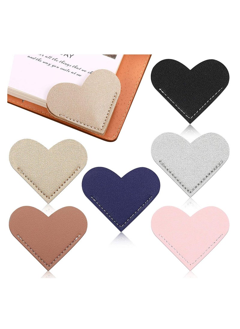 Excefore Leather Heart Bookmark,Heart Page Corner Handmade Bookmark Leather Reading Cute Bookmarks Accessories for Women Bookworm Present Book Lovers ( 6 Pieces, Elegant Color)  - Image 1