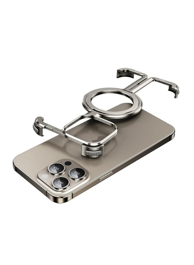 حافظة لهاتف آيفون 15 برو ماكس/15 برو/15 بلس/15، 【متوافقة مع MagSafe】 حافظة هاتف بألمنيوم بدون إطار بتصميم م minimalist مع حامل حلقة غير مرئي