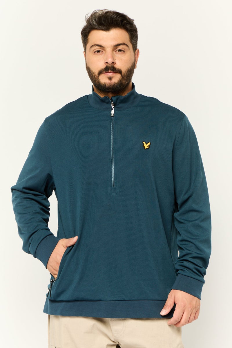 Lyle & Scott سويت شيرت رجالي بأكمام طويلة وياقة مقلدة، لون أزرق داكن - Image 1