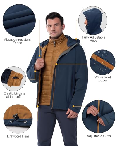 33,000ft Men's Waterproof 3-in-1 Ski Jacket, Warm Mountain Windbreaker Snow Rain Jackets Winter Coat with Puffer Jacket - Image 2