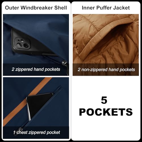 33,000ft Men's Waterproof 3-in-1 Ski Jacket, Warm Mountain Windbreaker Snow Rain Jackets Winter Coat with Puffer Jacket - Image 3