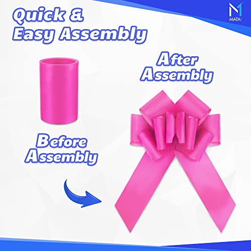 Mata1-USA - Huge Car Bow - Pink, 23 Inch - Big Gift Wrapping Bow for Large Gift Decoration - Giant Size for Indoor & Outdoor Use - 12 Loops & 2 Stickers - No Magnets that Scratch - Image 5