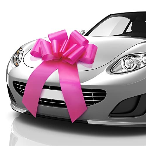 Mata1-USA - Huge Car Bow - Pink, 23 Inch - Big Gift Wrapping Bow for Large Gift Decoration - Giant Size for Indoor & Outdoor Use - 12 Loops & 2 Stickers - No Magnets that Scratch - Image 1