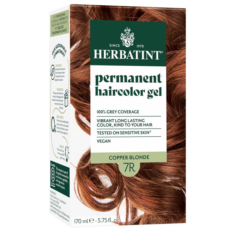 Herbatint Permanent Hair Dye For Women  7R Copper Blonde  For Up To 100 Gray Coverage of Resistant Gray Hair  AmmoniaFree AlcoholFree  Vegan  Salon Influenced Hair Color 575 fl oz