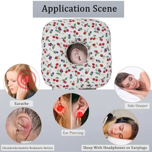 Wuronsa Ear Piercing Pillow for Side Sleepers, Pillow with an Ear Hole for CNH and Ear Pain Ear Inflammation Pressure Sores, O-Shaped Side Sleeping Pillow, Ear Guard Pillow (White Cherry) - Image 2