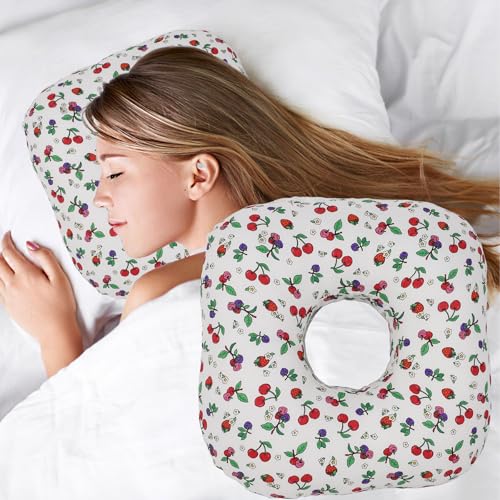 Wuronsa Ear Piercing Pillow for Side Sleepers, Pillow with an Ear Hole for CNH and Ear Pain Ear Inflammation Pressure Sores, O-Shaped Side Sleeping Pillow, Ear Guard Pillow (White Cherry) - Image 1