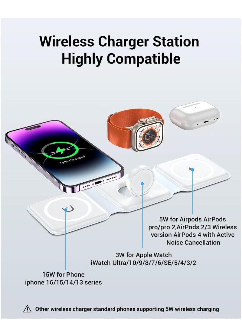 JAJEEK - 3 in 1 Wireless Charger, Foldable Magnetic Charging Dock for iPhone 13/12/11 Pro Max/X/XS Max/8/8 Plus, AirPods 3/2/Pro, iWatch Series 7/6/5/SE/4/3/2, Samsung Phones - Fast, Convenient, Space-Saving, Sleek White Design - Image 1