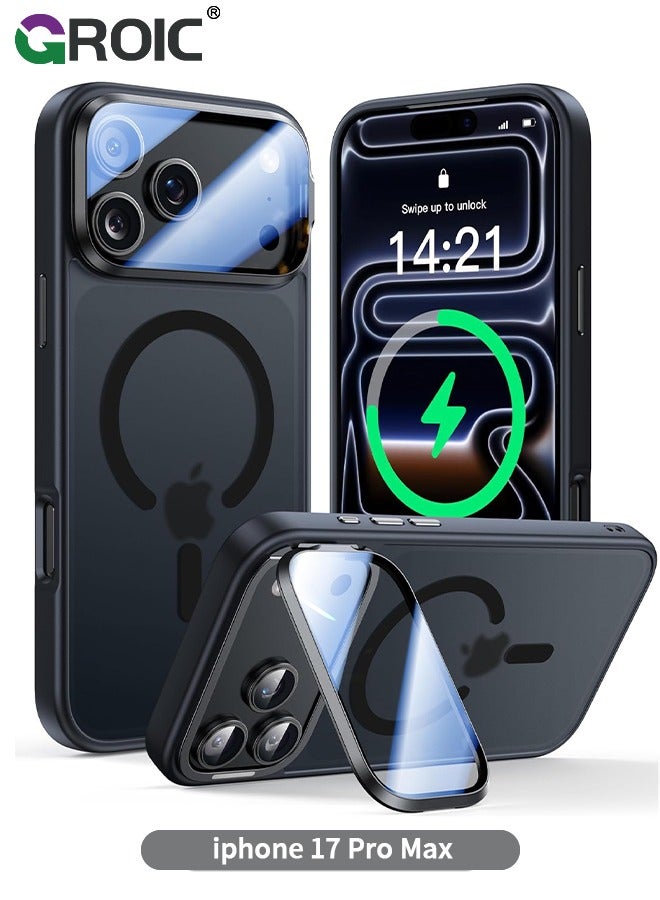 GROIC iPhone 17 Pro Max Case with Camera Cover Stand,Translucent Magnetic iPhone 17 Pro Max Phone Cover,Drop Protection  iPhone 17 Pro Max Phone Shell, iPhone 17 Pro Max Phone Case 6.9 Inch
