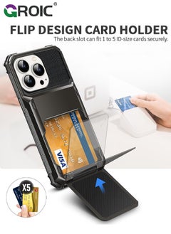 GROIC iPhone 15 Pro Max Gray Case Wallet Flip Cover 5 Card Back Pocket Credit Card Holder ID Slot Dual Layer Rugged TPU Bumper Hard Protective Armor Hybrid Shell for iPhone 15 Pro Max  - Image 2