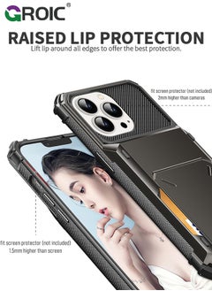 GROIC iPhone 15 Pro Max Gray Case Wallet Flip Cover 5 Card Back Pocket Credit Card Holder ID Slot Dual Layer Rugged TPU Bumper Hard Protective Armor Hybrid Shell for iPhone 15 Pro Max  - Image 4