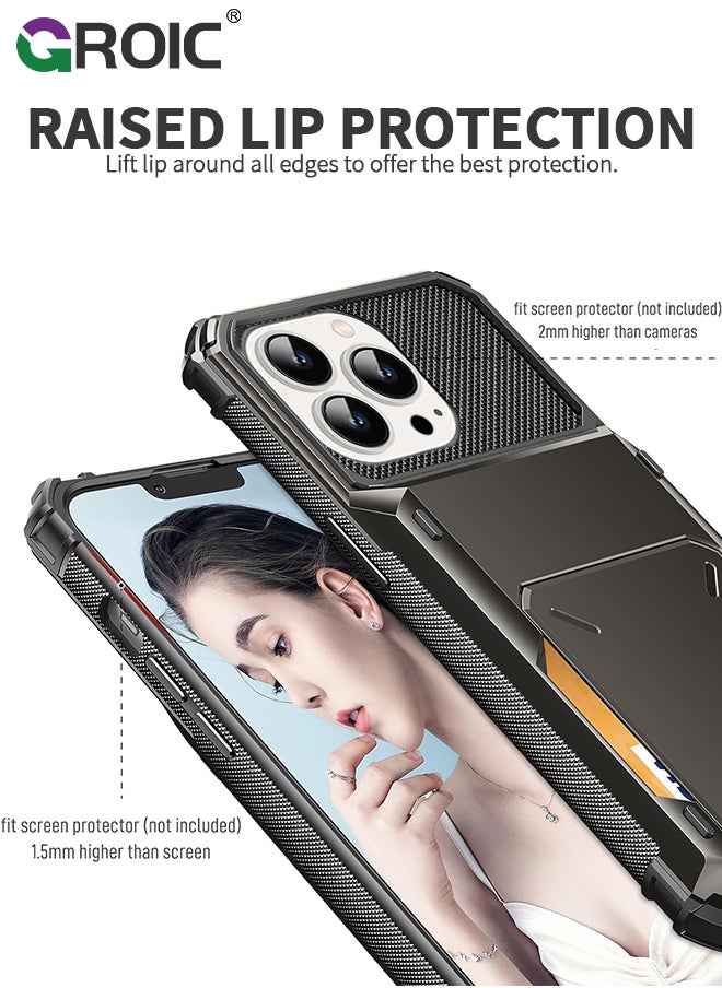 GROIC iPhone 15 Pro Max Gray Case Wallet Flip Cover 5 Card Back Pocket Credit Card Holder ID Slot Dual Layer Rugged TPU Bumper Hard Protective Armor Hybrid Shell for iPhone 15 Pro Max  - Image 4