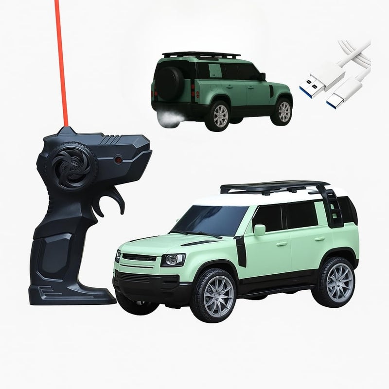 KD Fog Remote Control SUV Defender Car – High-Speed Off-Road RC Car with LED Lights & Smoke | USB Type-C Charging (4 Defendar with Fog Remote Car Green) - Image 1