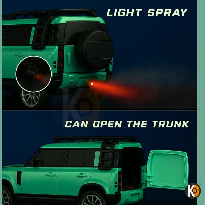 KD Fog Remote Control SUV Defender Car – High-Speed Off-Road RC Car with LED Lights & Smoke | USB Type-C Charging (4 Defendar with Fog Remote Car Green) - Image 5