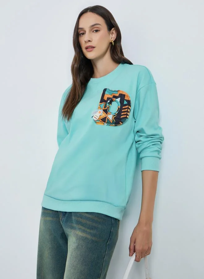 تايك تو Women's 3D Printed Decor Round Neck Long Sleeve Sweatshirt