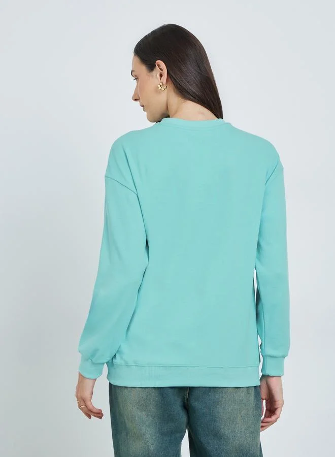 Take Two Blue Green 3D Patch Detail Regular Fit Sweatshirt for Women | Best Price UAE