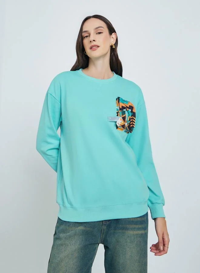 Take Two Women's 3D Printed Decor Round Neck Long Sleeve Sweatshirt