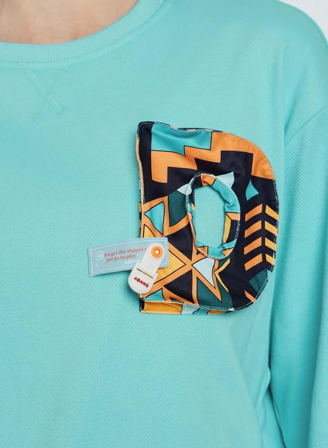Take Two Blue Green 3D Patch Detail Regular Fit Sweatshirt for Women | Best Price UAE