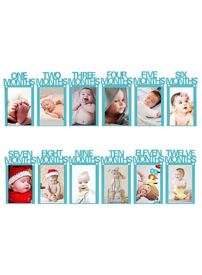 TOYXE 1st Birthday Baby Photo Banner for Newborn to 12 Months, Monthly Milestone Photograph Bunting Garland, First Birthday Celebration Decoration (Blue) - Image 1