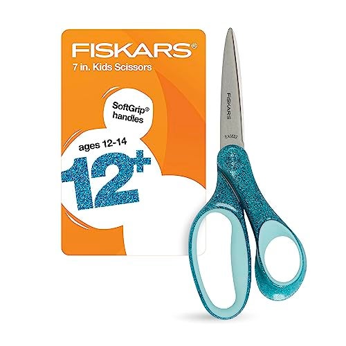 Fiskars 7" SoftGrip Student Glitter Scissors for Kids 12+ - Scissors for School or Crafting - Back to School Supplies - Turquoise Glitter (Pack of 1) - Image 1