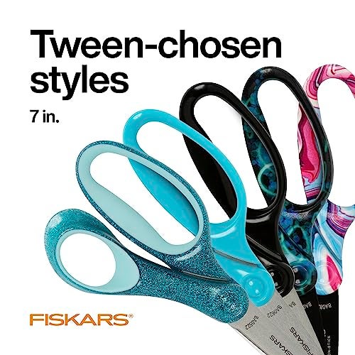 Fiskars 7" SoftGrip Student Glitter Scissors for Kids 12+ - Scissors for School or Crafting - Back to School Supplies - Turquoise Glitter (Pack of 1) - Image 2
