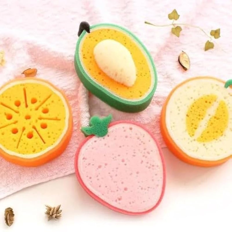 Spaceshoop Make Bath Fun for Kids with 4 Piece Fruit Bath Bomb Sponges and Cute Exfoliating Brushes, Available in 床 Catkit - Image 1
