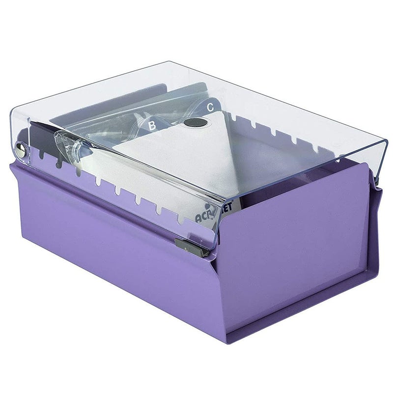Acrimet 3 x 5 Card File Holder Organizer Box Metal Base Heavy Duty (AZ Index Cards and Divider Included) (Purple Color with Clear Crystal Plastic Lid Cover) - Image 5