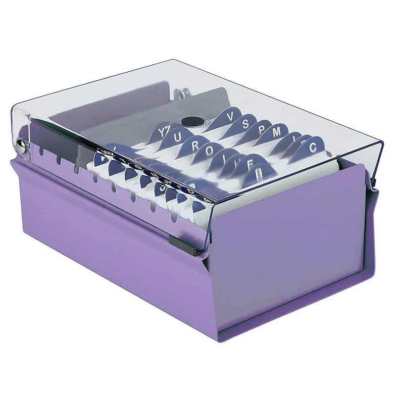 Acrimet 3 x 5 Card File Holder Organizer Box Metal Base Heavy Duty (AZ Index Cards and Divider Included) (Purple Color with Clear Crystal Plastic Lid Cover) - Image 2
