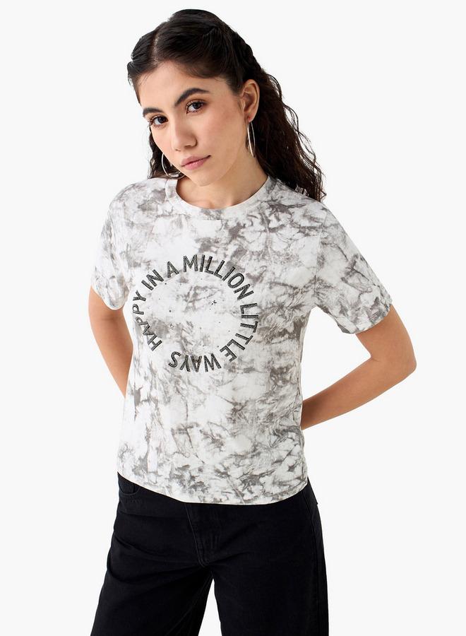 2Xtremz Embellished Crew Neck T-shirt with Short Sleeves - Image 1