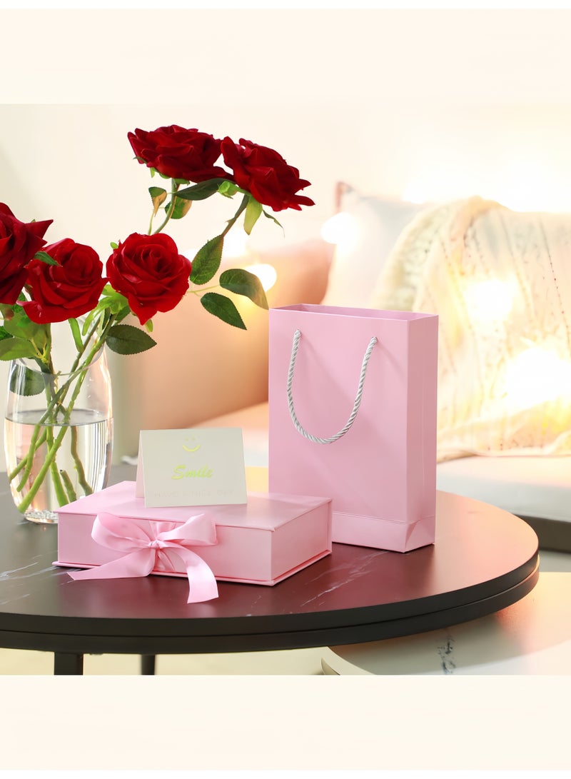 صندوق هدايا مغناطيسي فاخر وردي اللون مع حقيبة هدايا 24x18.5x10 سم هدية تخرج صندوق هدايا فاخر كبير صناديق هدايا وردية بإغلاق مغناطيسي مع شريط بغطاء قابل للطي صناديق للنساء هدايا زفاف وهدايا عيد الميلاد وهدايا الزفاف والتغليف - Image 4