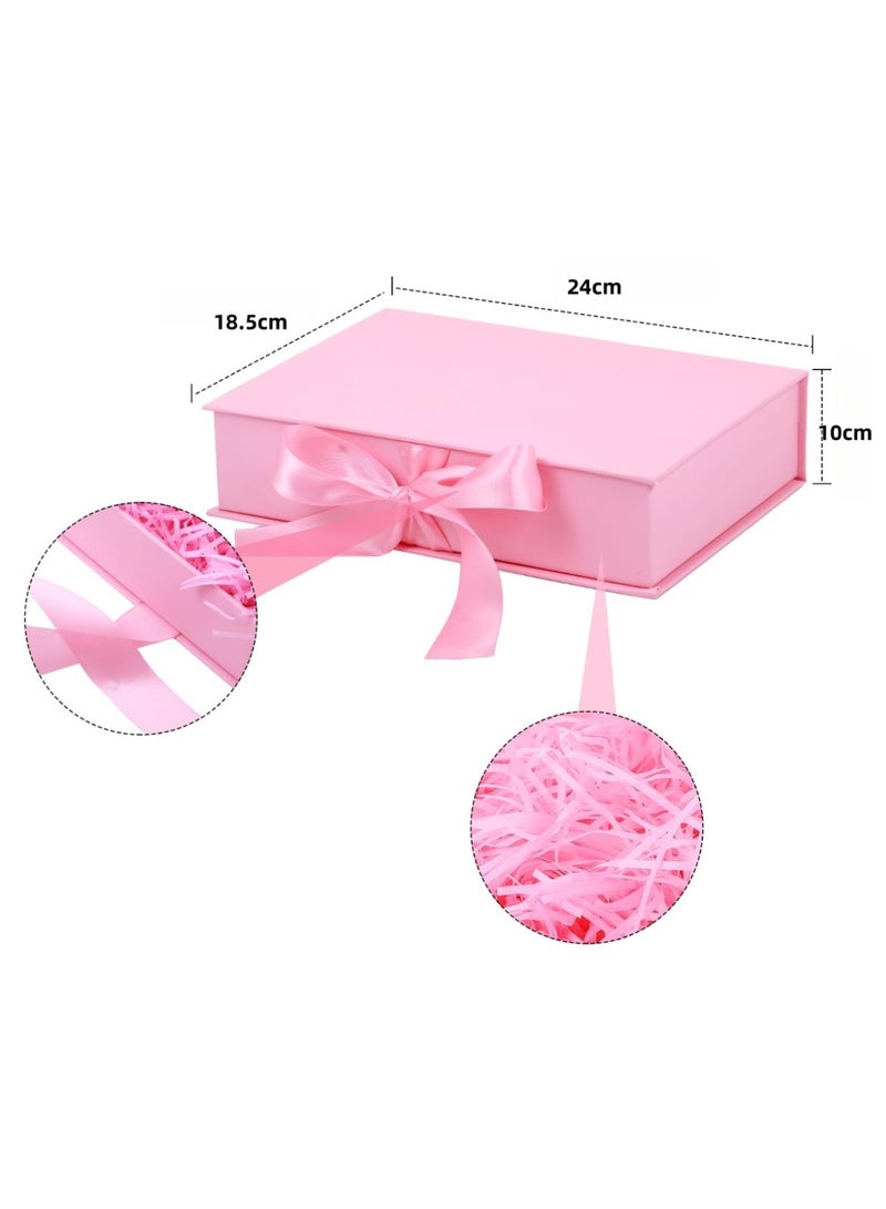 صندوق هدايا مغناطيسي فاخر وردي اللون مع حقيبة هدايا 24x18.5x10 سم هدية تخرج صندوق هدايا فاخر كبير صناديق هدايا وردية بإغلاق مغناطيسي مع شريط بغطاء قابل للطي صناديق للنساء هدايا زفاف وهدايا عيد الميلاد وهدايا الزفاف والتغليف - Image 2