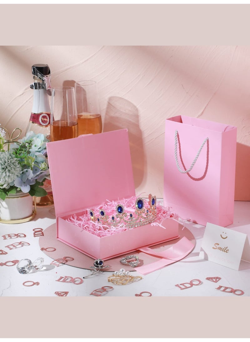 صندوق هدايا مغناطيسي فاخر وردي اللون مع حقيبة هدايا 24x18.5x10 سم هدية تخرج صندوق هدايا فاخر كبير صناديق هدايا وردية بإغلاق مغناطيسي مع شريط بغطاء قابل للطي صناديق للنساء هدايا زفاف وهدايا عيد الميلاد وهدايا الزفاف والتغليف - Image 3
