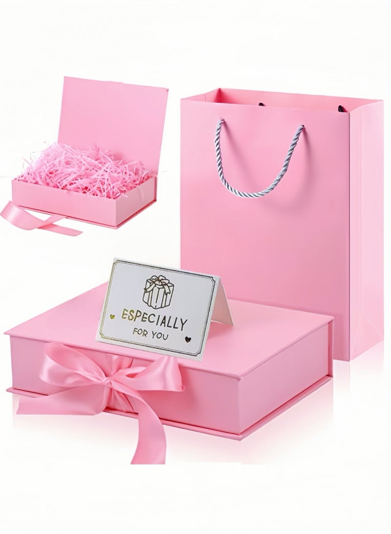 صندوق هدايا مغناطيسي فاخر وردي اللون مع حقيبة هدايا 24x18.5x10 سم هدية تخرج صندوق هدايا فاخر كبير صناديق هدايا وردية بإغلاق مغناطيسي مع شريط بغطاء قابل للطي صناديق للنساء هدايا زفاف وهدايا عيد الميلاد وهدايا الزفاف والتغليف - Image 1