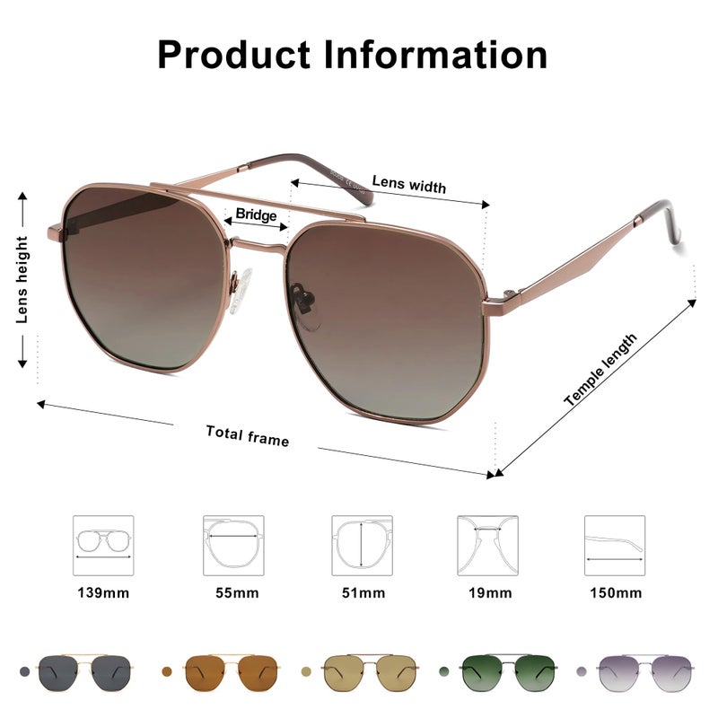 SOJOS Classic Square Aviator Sunglasses for Women Men Retro Hexagon UV400 Protection Shades SJ1222, Brown/Gradient Brown - Image 4