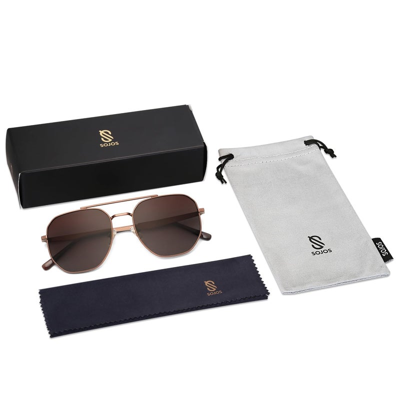 SOJOS Classic Square Aviator Sunglasses for Women Men Retro Hexagon UV400 Protection Shades SJ1222, Brown/Gradient Brown - Image 5